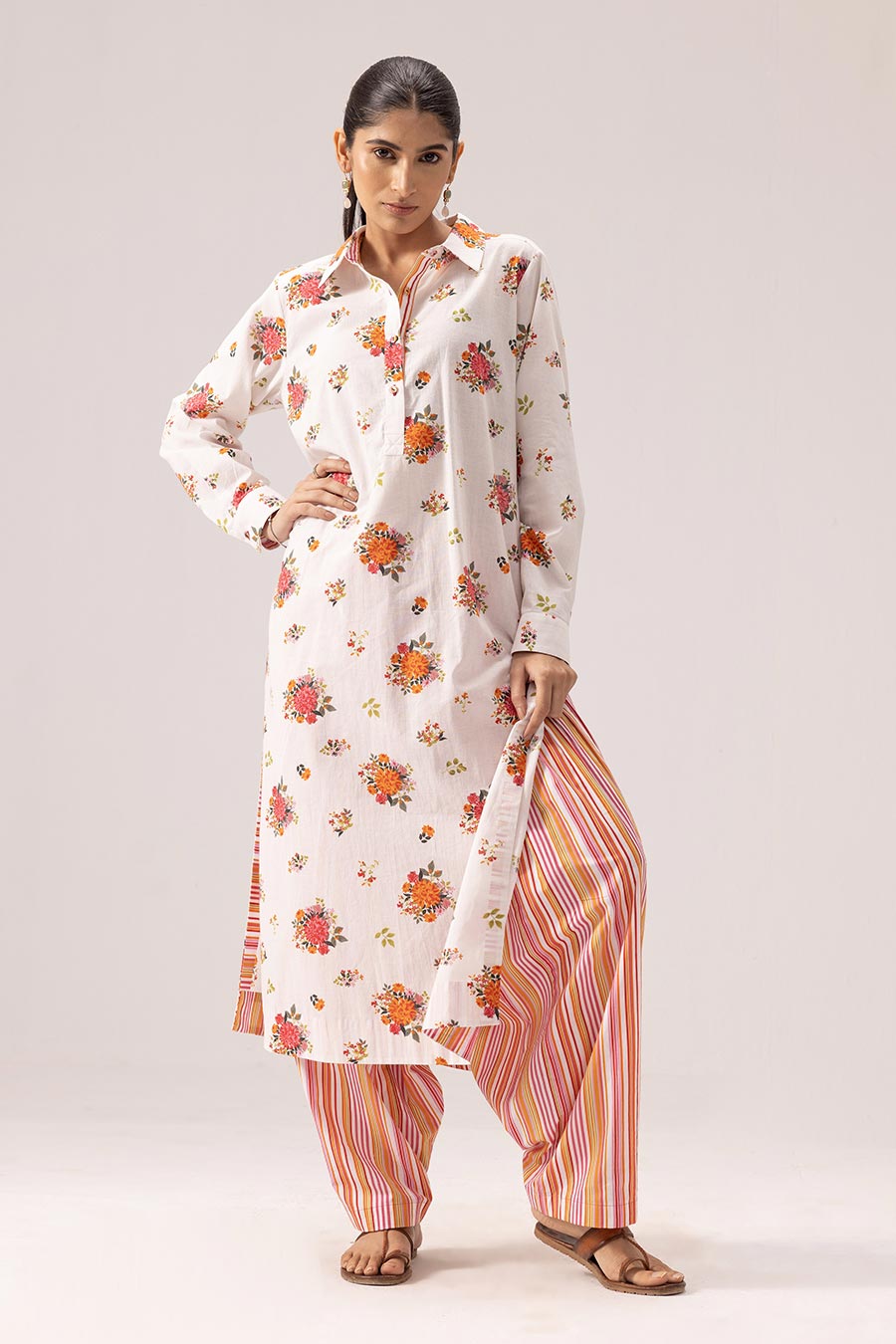 White Deepika Printed Kurta & Salwar Set