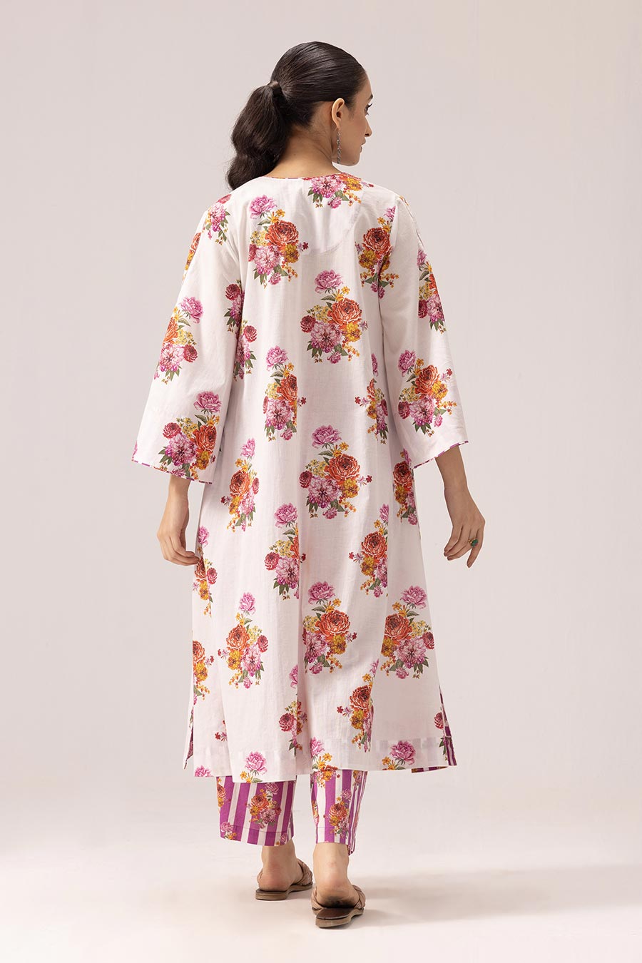White & Pink Hazel Phiran Printed Kurta Set