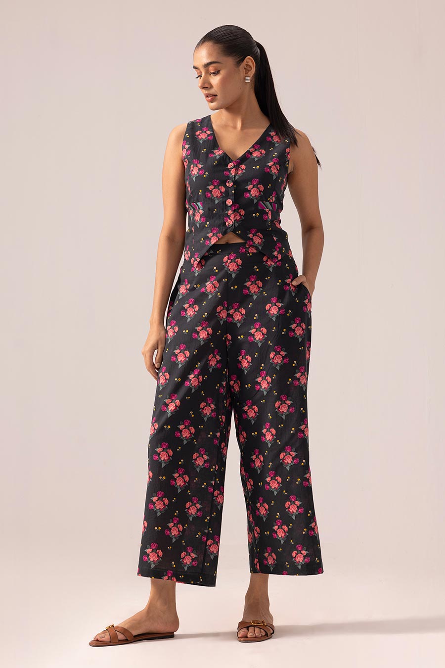 Black Keya Printed Vest Top & Pant Co-Ord Set