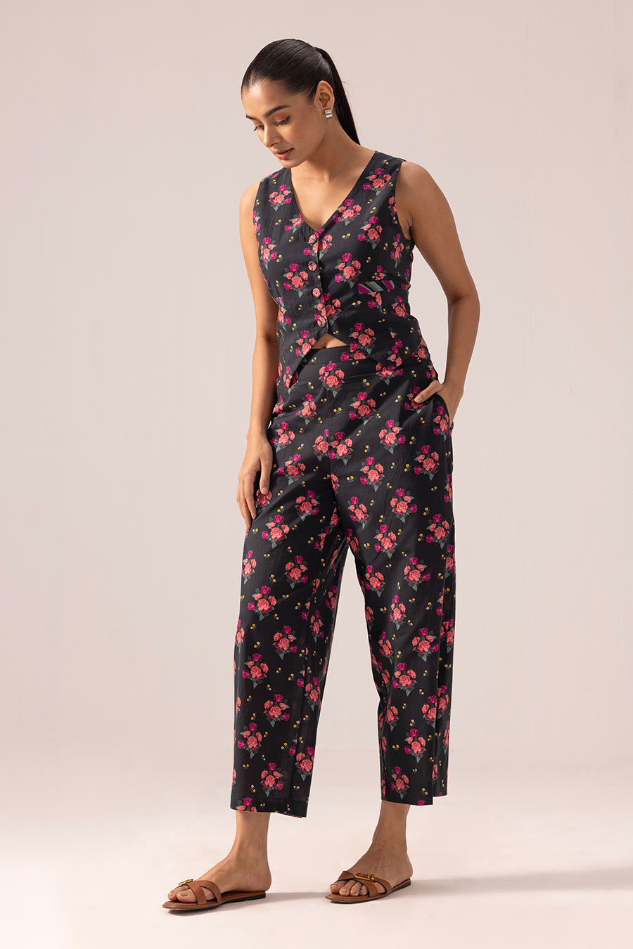Black Keya Printed Vest Top & Pant Co-Ord Set