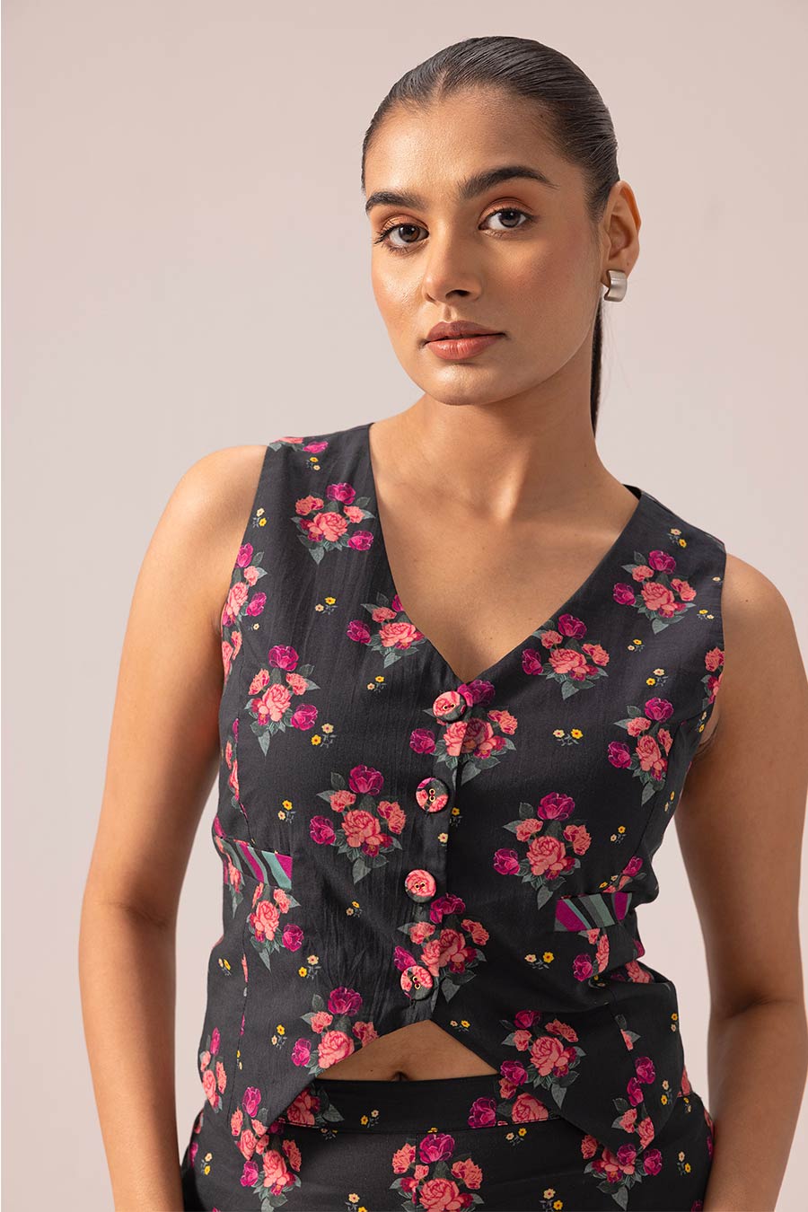 Black Keya Printed Vest Top & Pant Co-Ord Set