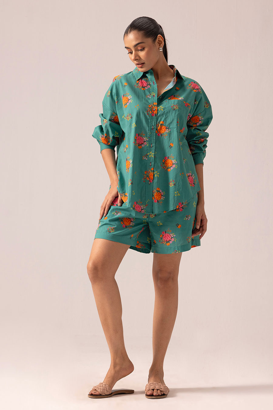 Green Luna Printed Shirt & Shorts Co-Ord Set