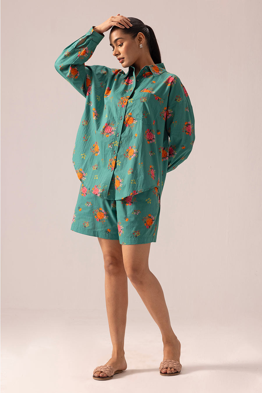 Green Luna Printed Shirt & Shorts Co-Ord Set