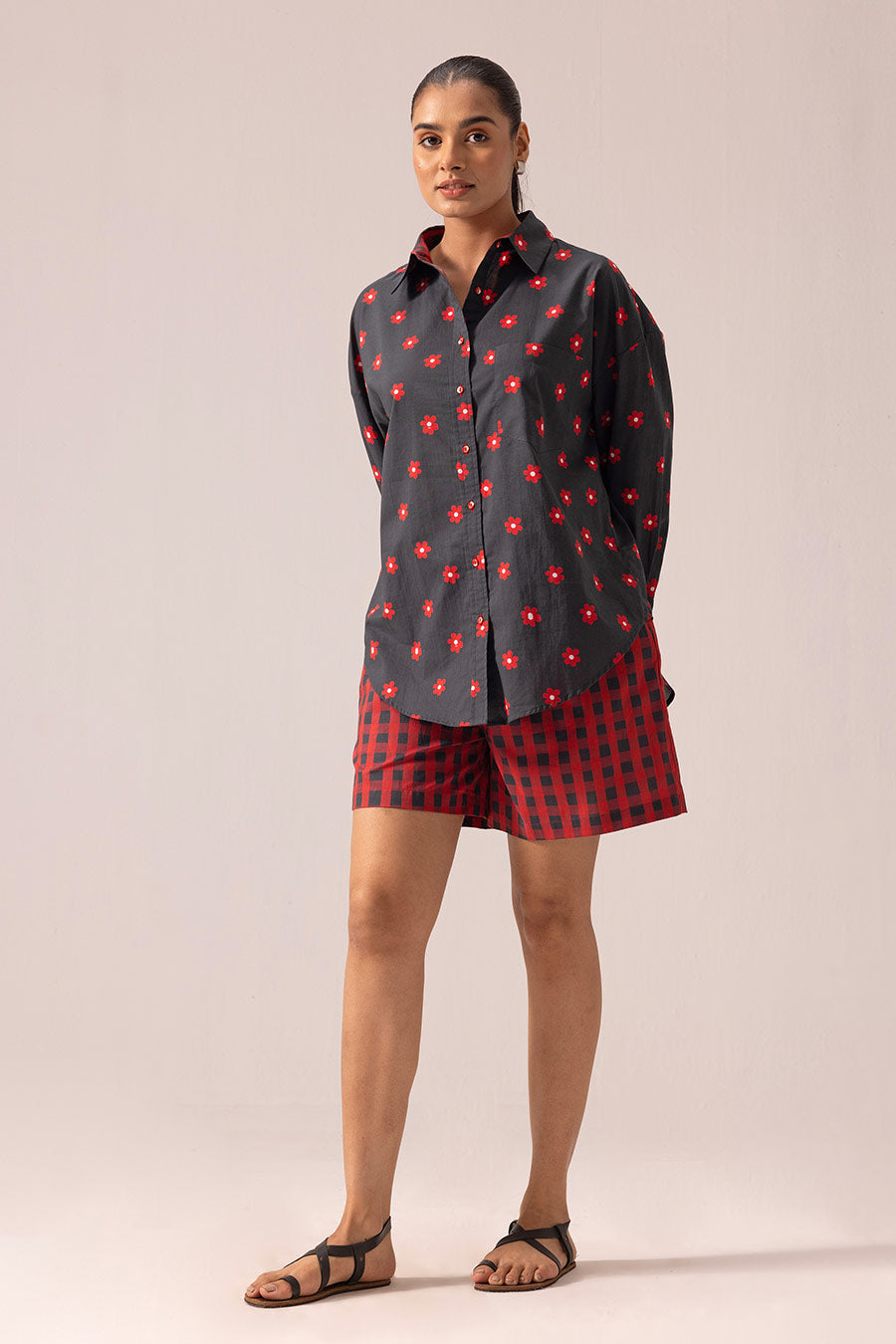 Black Luna Printed Shirt & Shorts Co-Ord Set