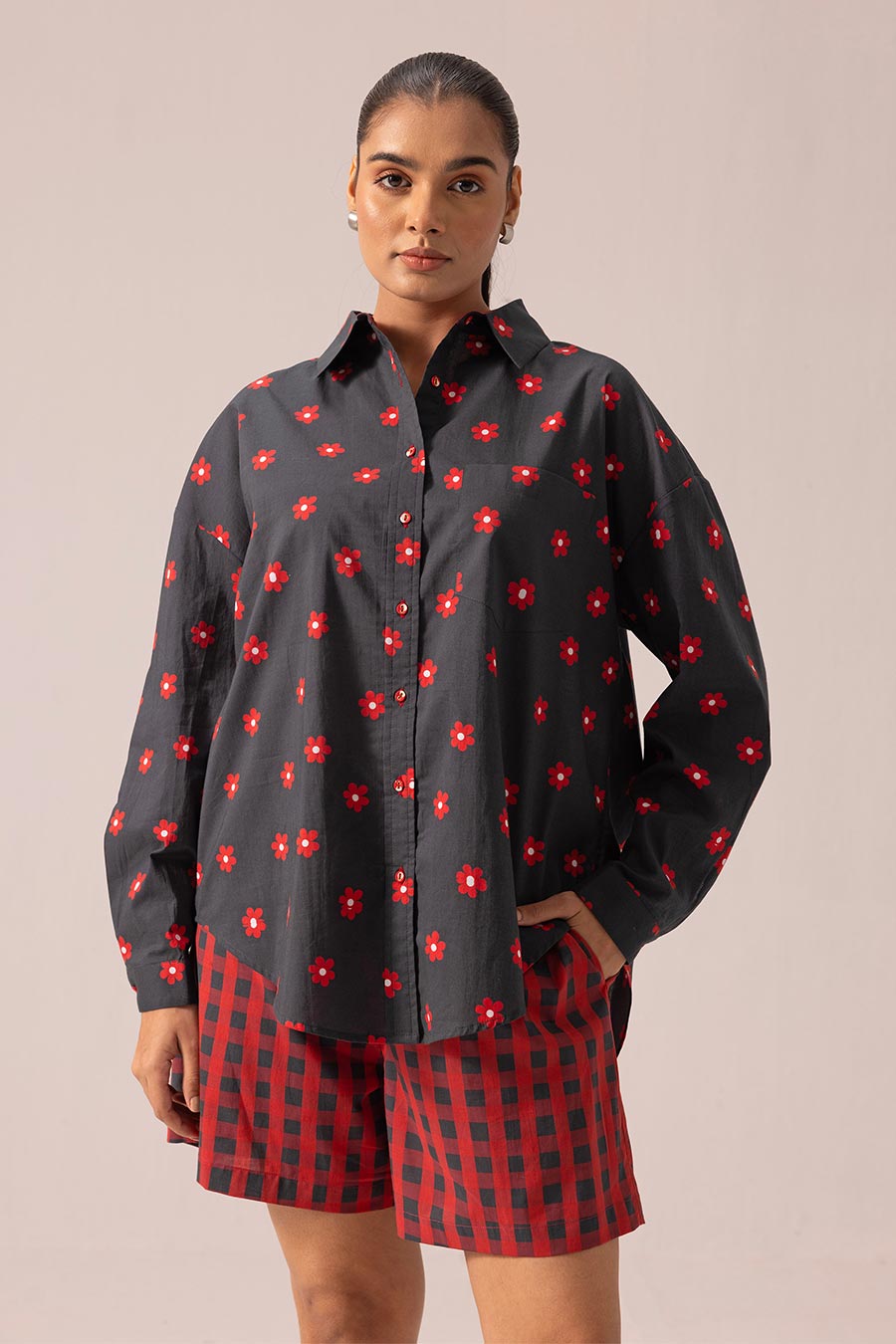 Black Luna Printed Shirt & Shorts Co-Ord Set