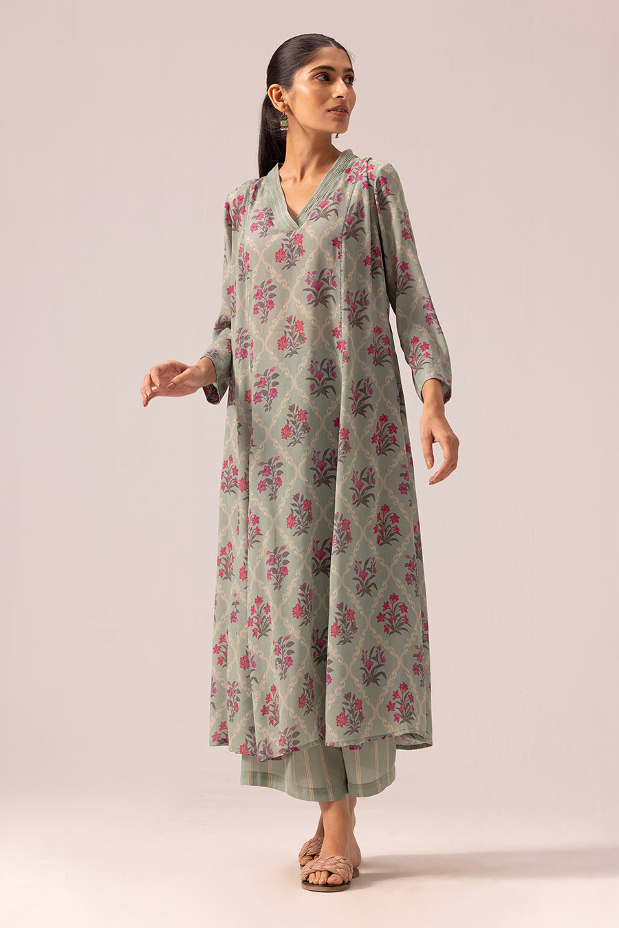Sage Green Thea Printed Kurta & Pant Set