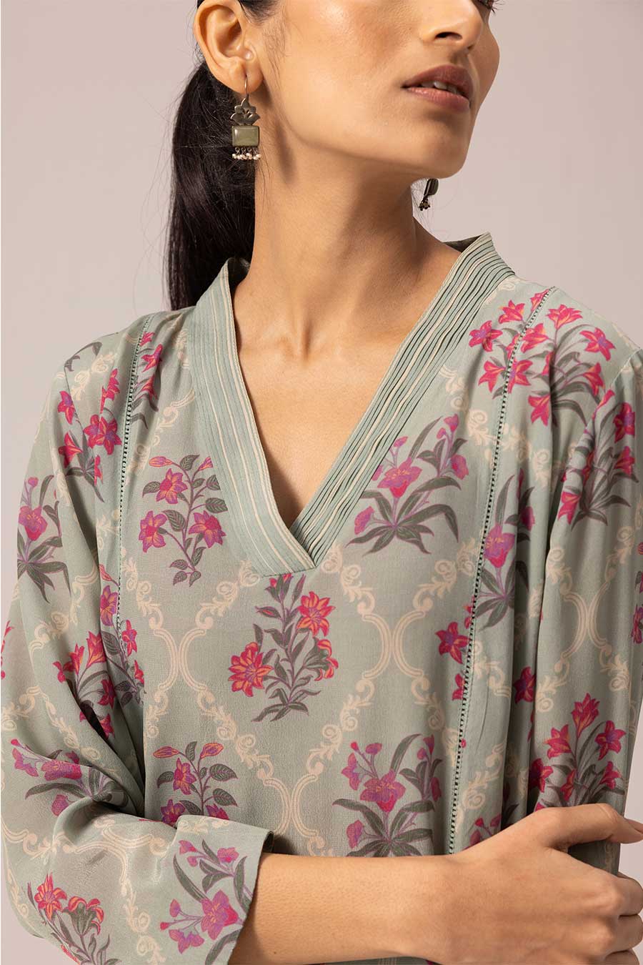 Sage Green Thea Printed Kurta & Pant Set