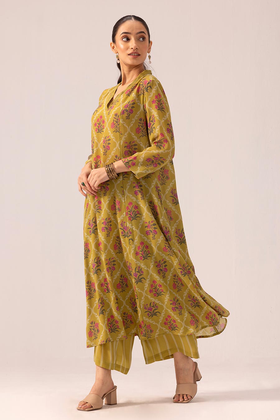Olive Green Thea Printed Kurta & Pant Set