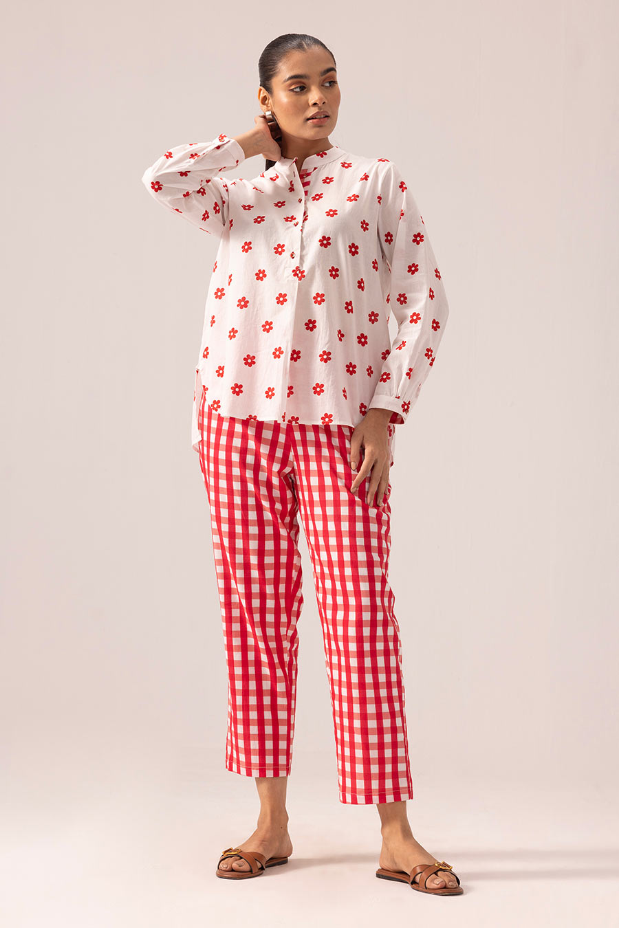 Red Aparna Printed Top & Pant Co-Ord Set