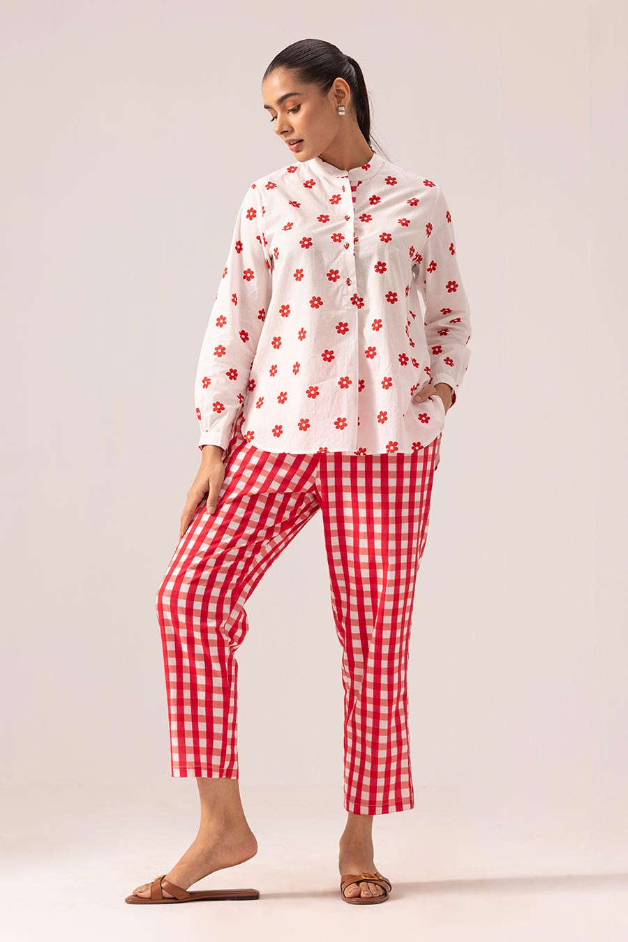 Red Aparna Printed Top & Pant Co-Ord Set