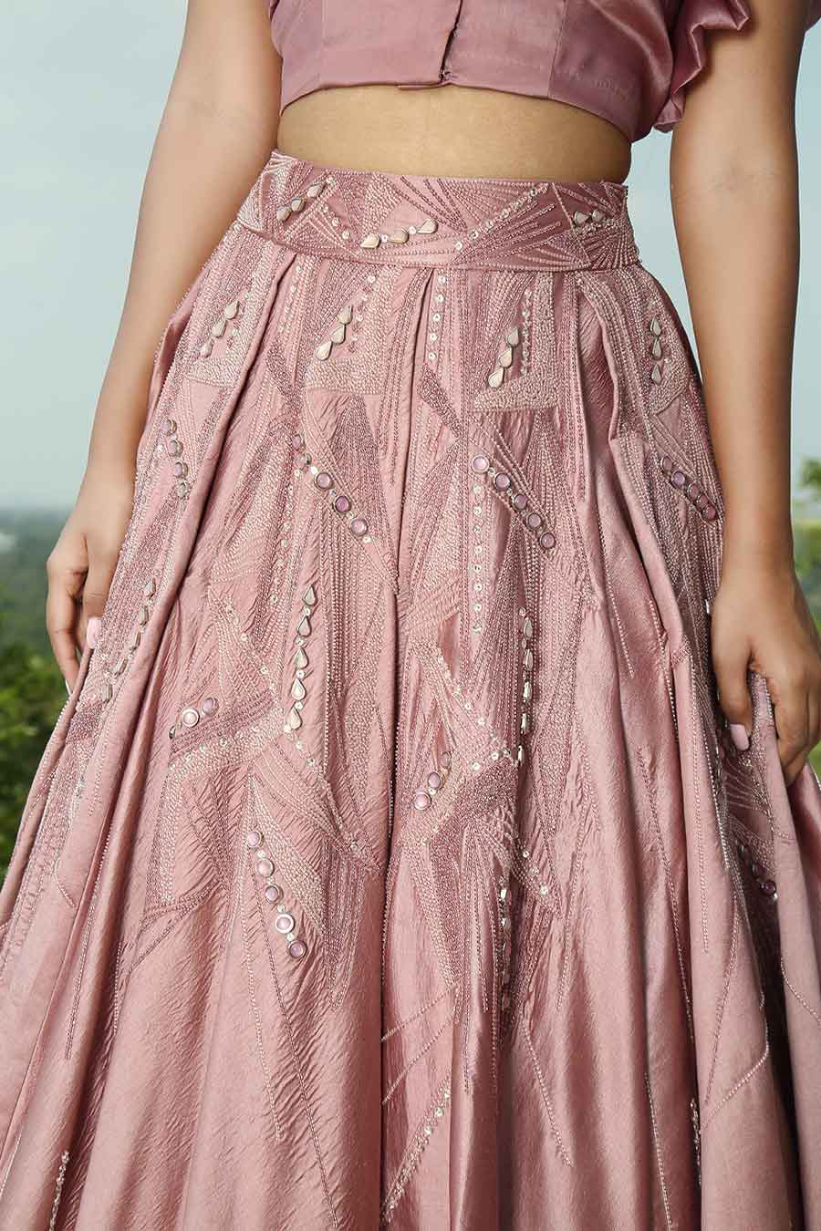 Onion Pink Embroidered Skirt & Top Set