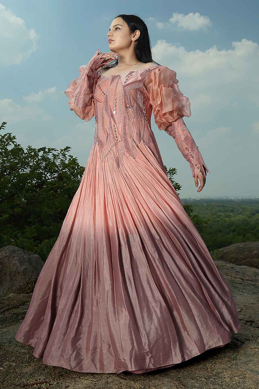 Onion Pink Embroidered Gown