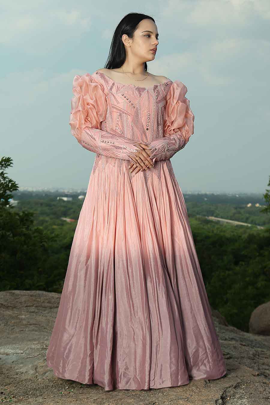 Onion Pink Embroidered Gown