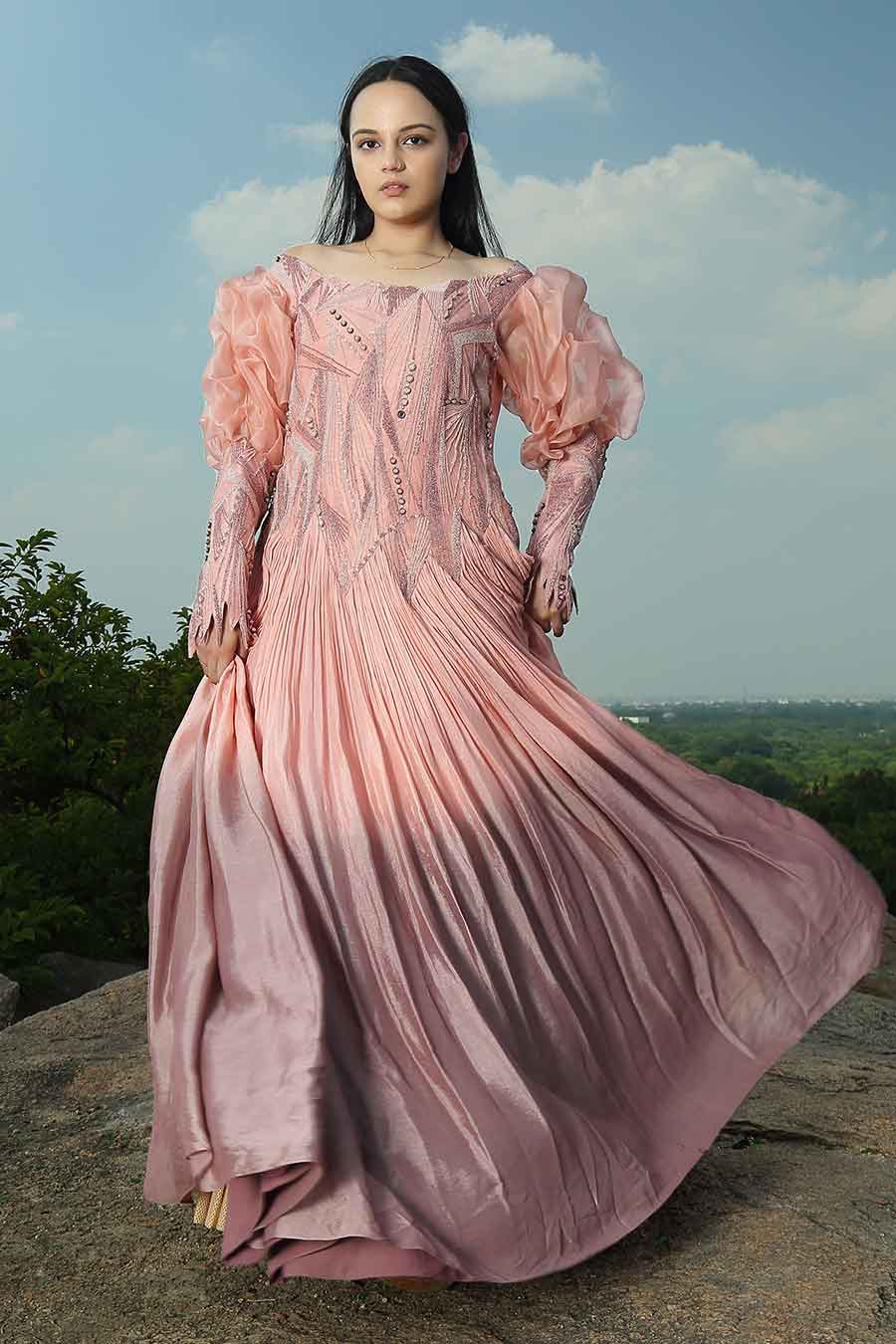 Onion Pink Embroidered Gown