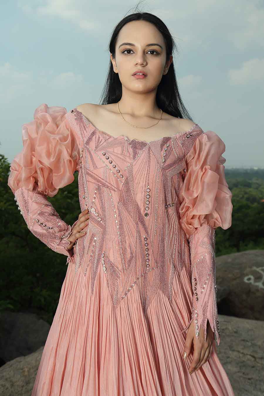 Onion Pink Embroidered Gown