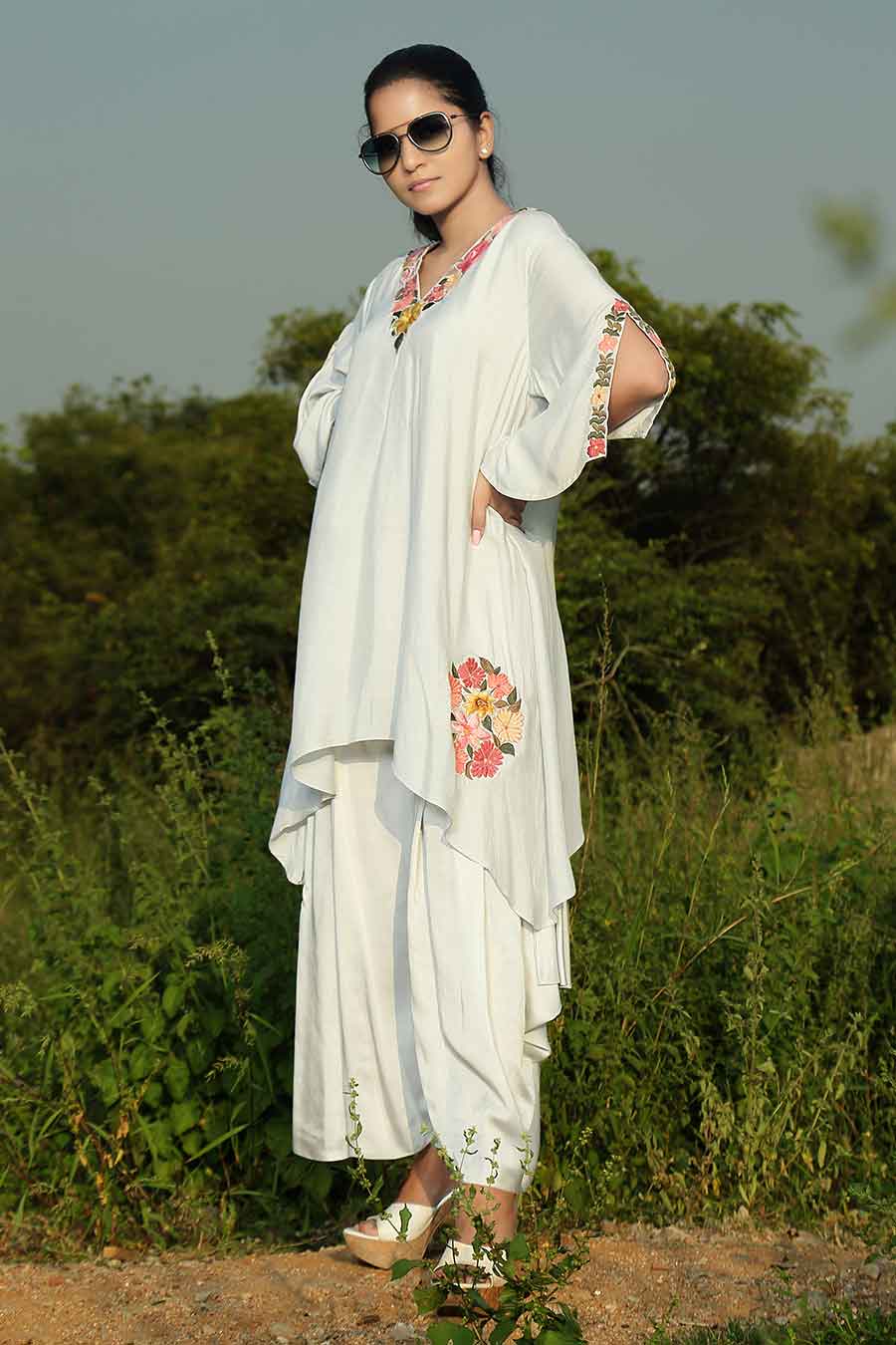 Light Grey Embroidered Kurta & Bottom Set