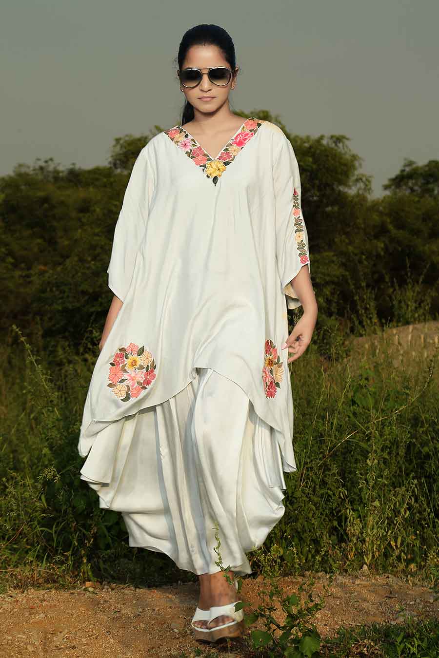 Light Grey Embroidered Kurta & Bottom Set