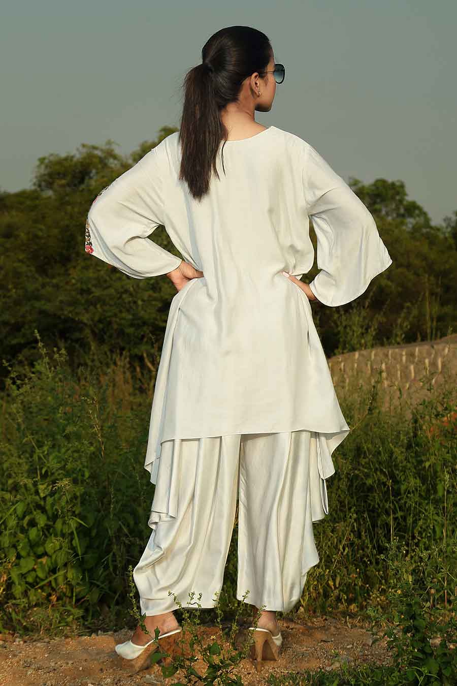 Light Grey Embroidered Kurta & Bottom Set