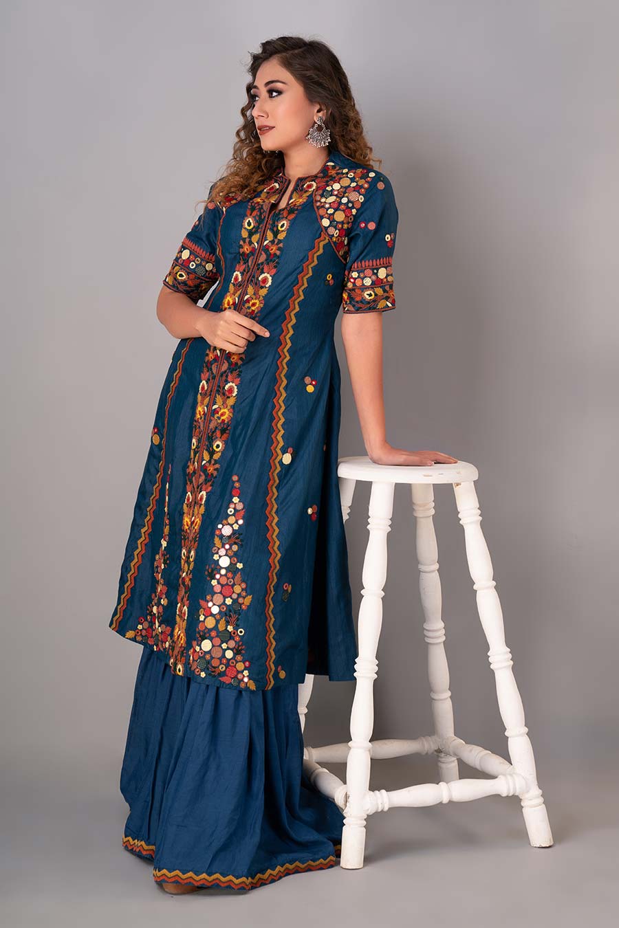Blue Embroidered Gharara Set