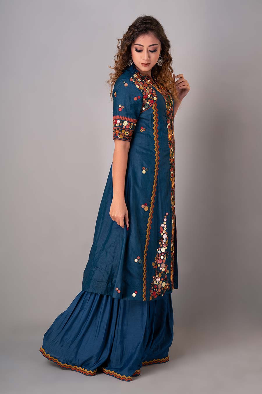 Blue Embroidered Gharara Set