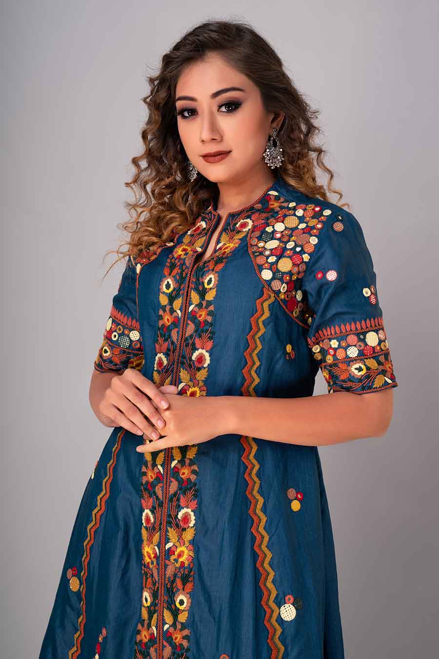 Blue Embroidered Gharara Set