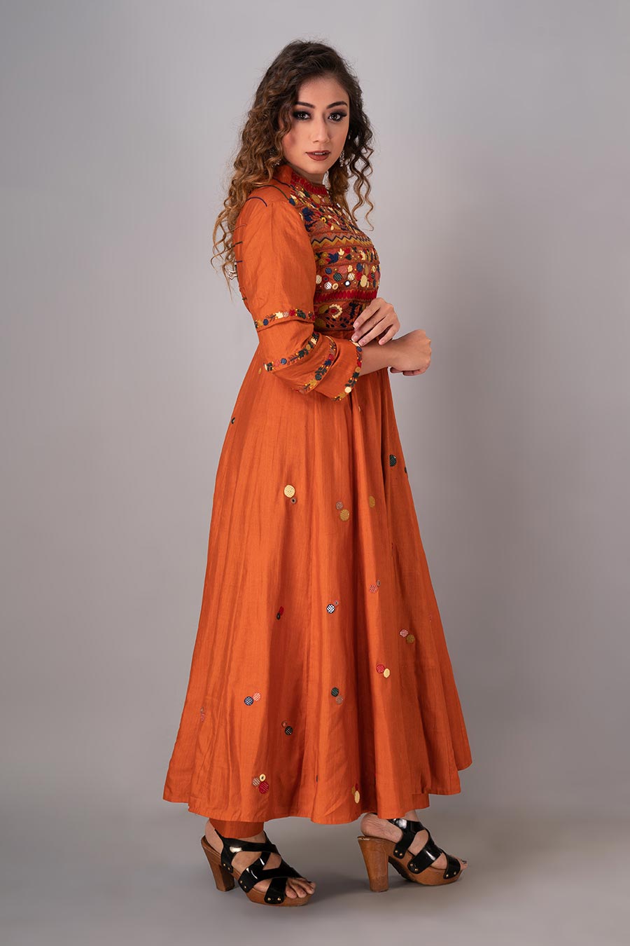 Orange Embroidered Anarkali & Pant Set