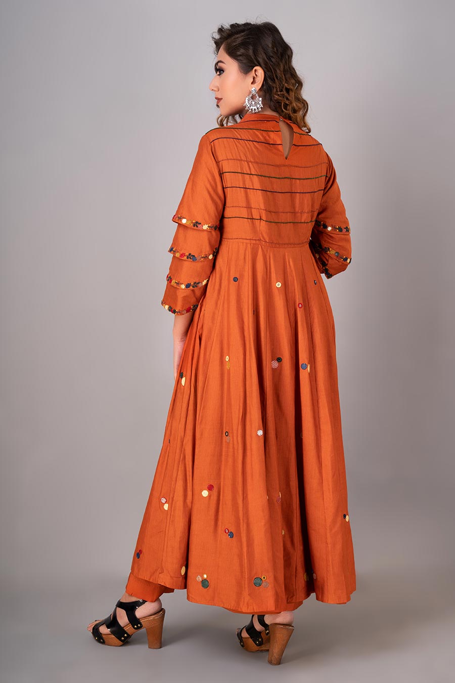 Orange Embroidered Anarkali & Pant Set