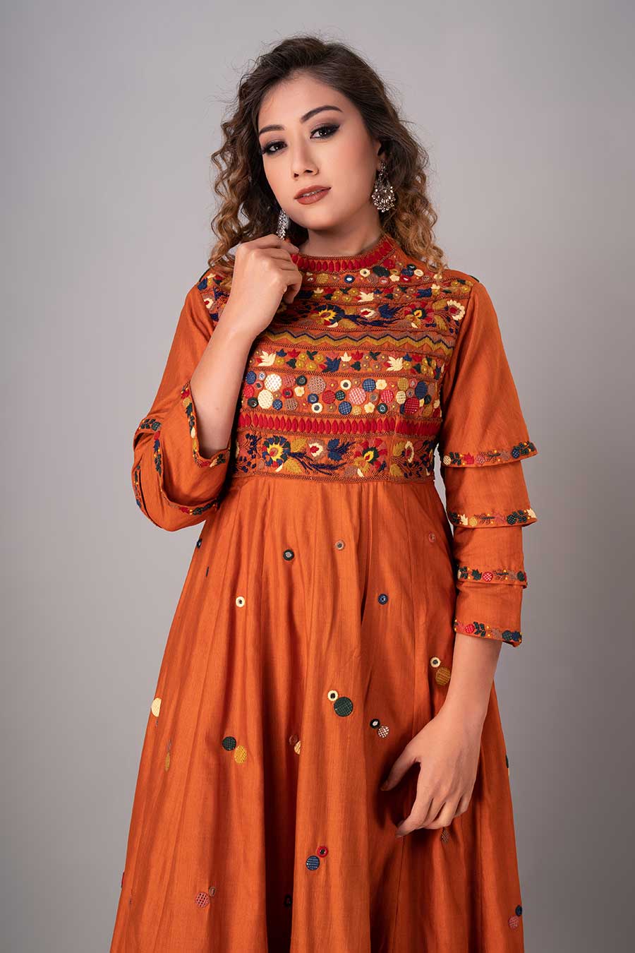 Orange Embroidered Anarkali & Pant Set