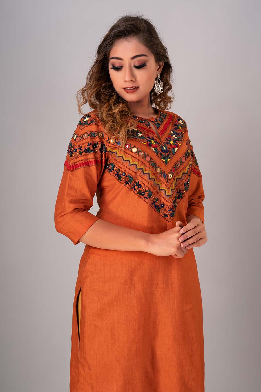 Orange & Mustard Embroidered Kurta Set