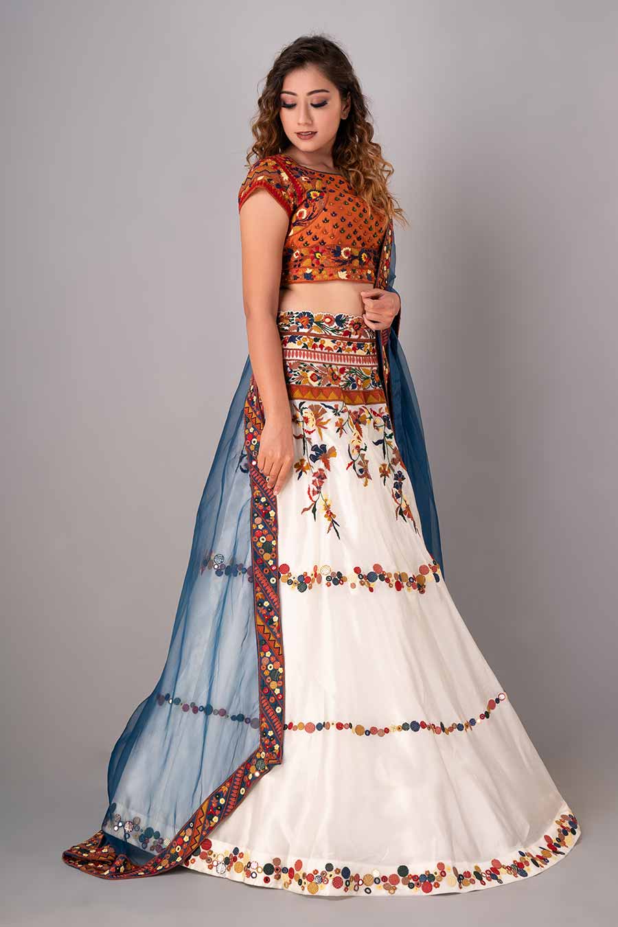 Multicolour Embroidered Lehenga Set