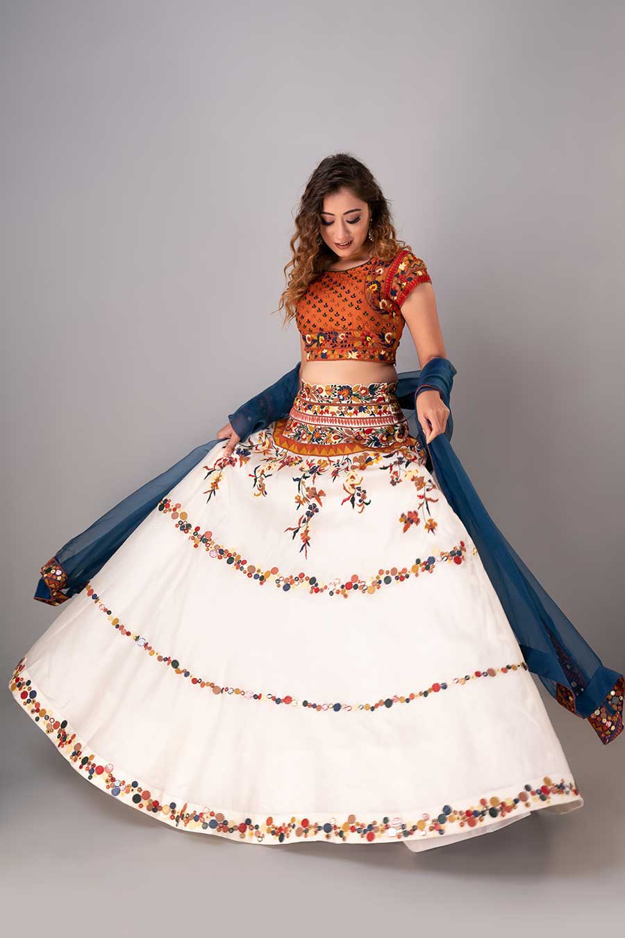 Multicolour Embroidered Lehenga Set