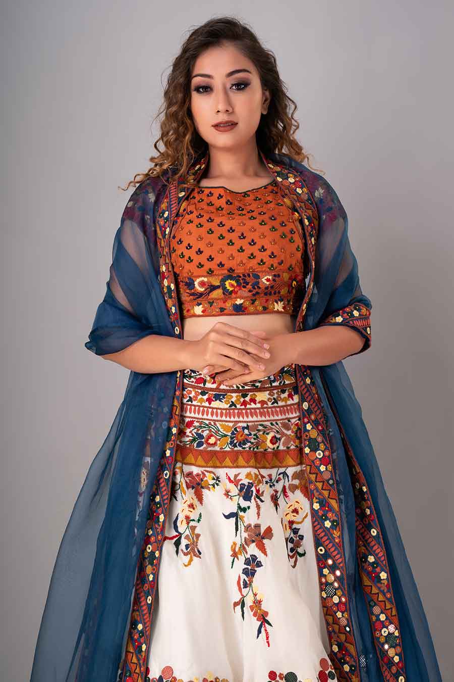 Multicolour Embroidered Lehenga Set