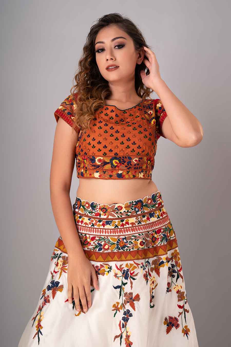 Multicolour Embroidered Lehenga Set