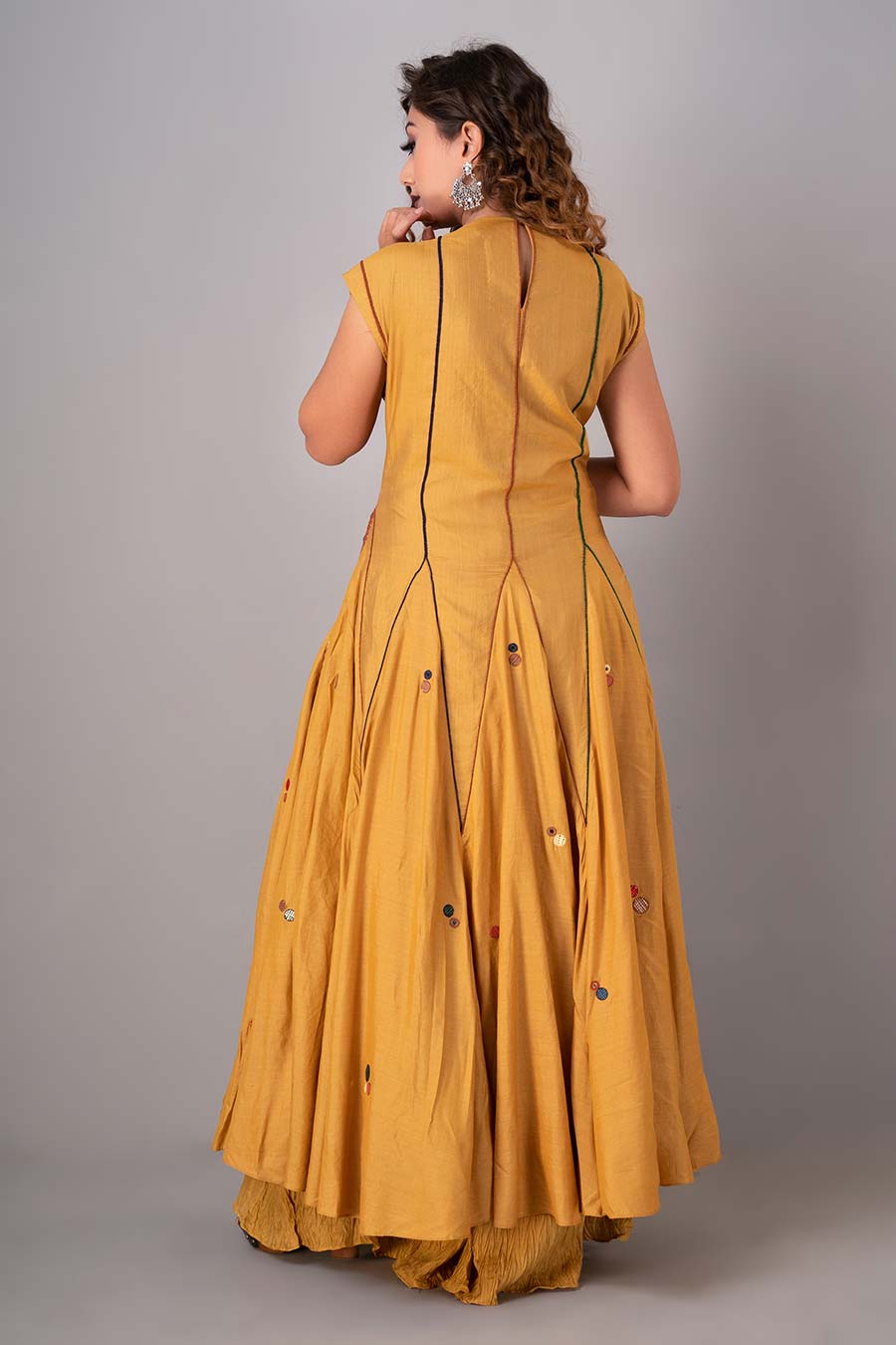 Mustard Embroidered Anarkali & Palazzo Set