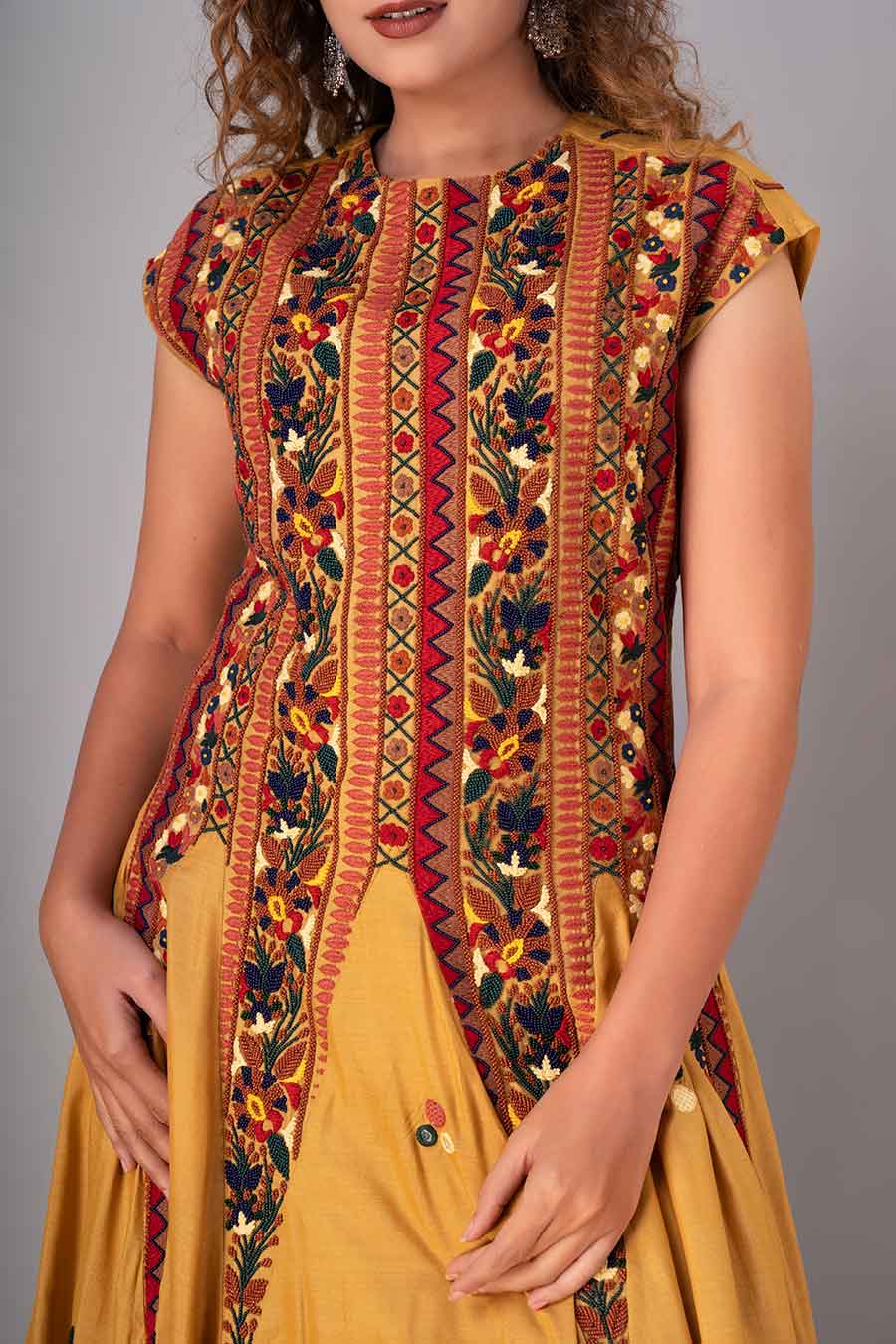 Mustard Embroidered Anarkali & Palazzo Set