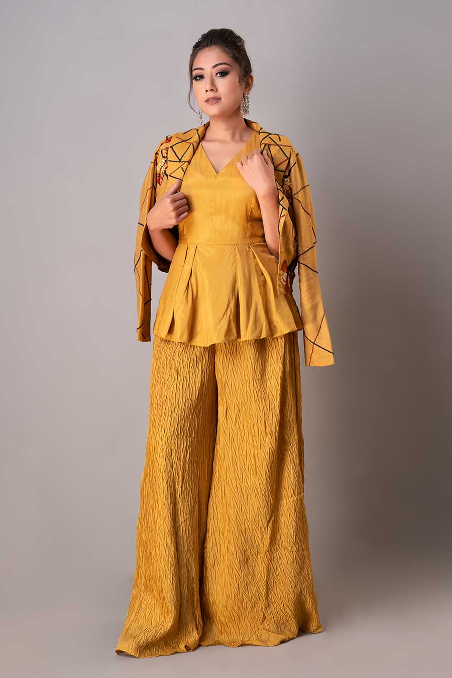Mustard Embroidered 3 Piece Co-Ord Set