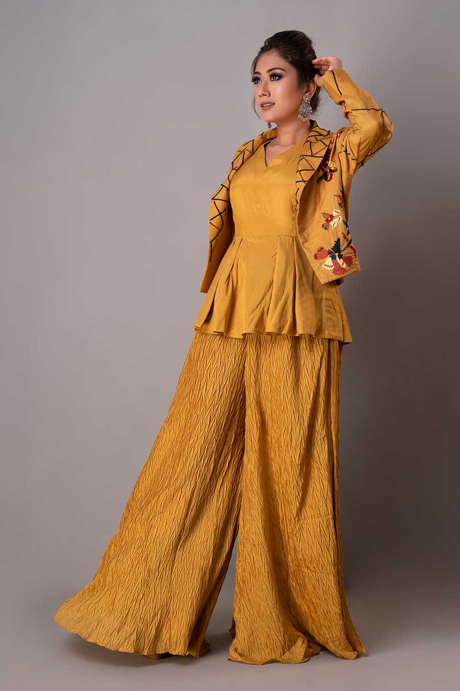 Mustard Embroidered 3 Piece Co-Ord Set