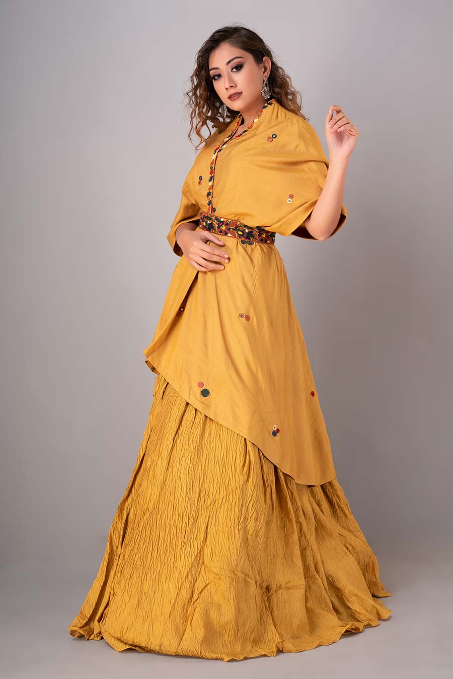 Mustard Embroidered Top & Palazzo Co-Ord Set