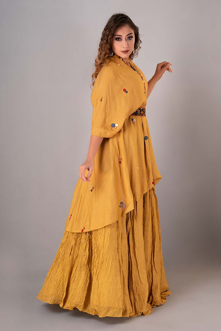 Mustard Embroidered Top & Palazzo Co-Ord Set