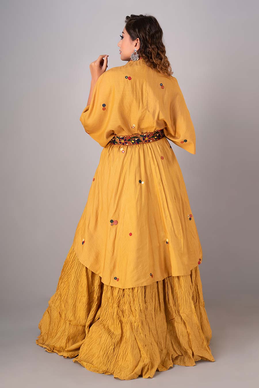 Mustard Embroidered Top & Palazzo Co-Ord Set