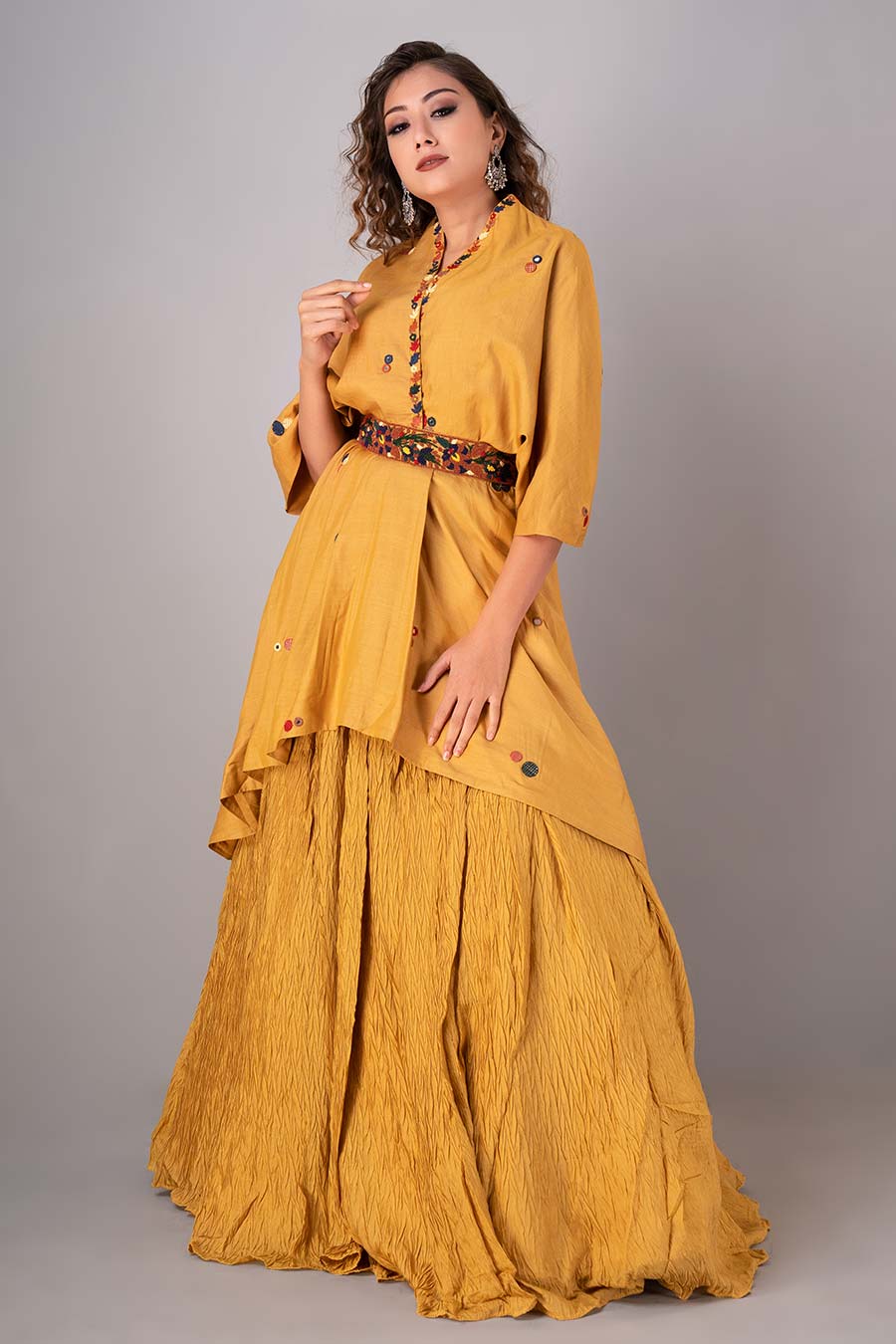 Mustard Embroidered Top & Palazzo Co-Ord Set