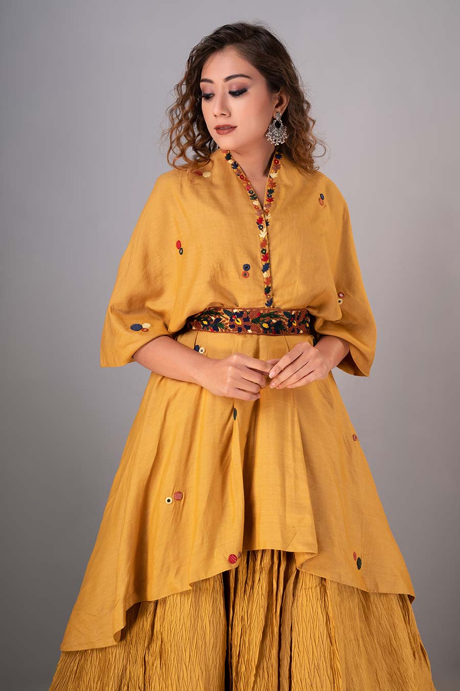 Mustard Embroidered Top & Palazzo Co-Ord Set