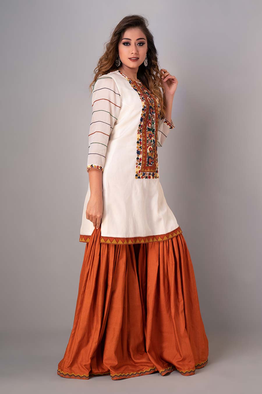 Multicolour Embroidered Kurta & Gharara Set