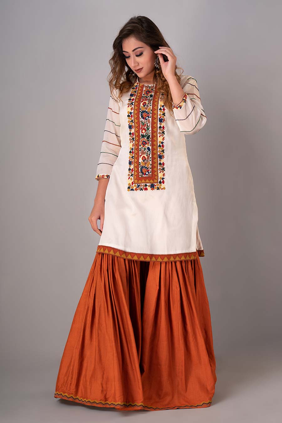 Multicolour Embroidered Kurta & Gharara Set