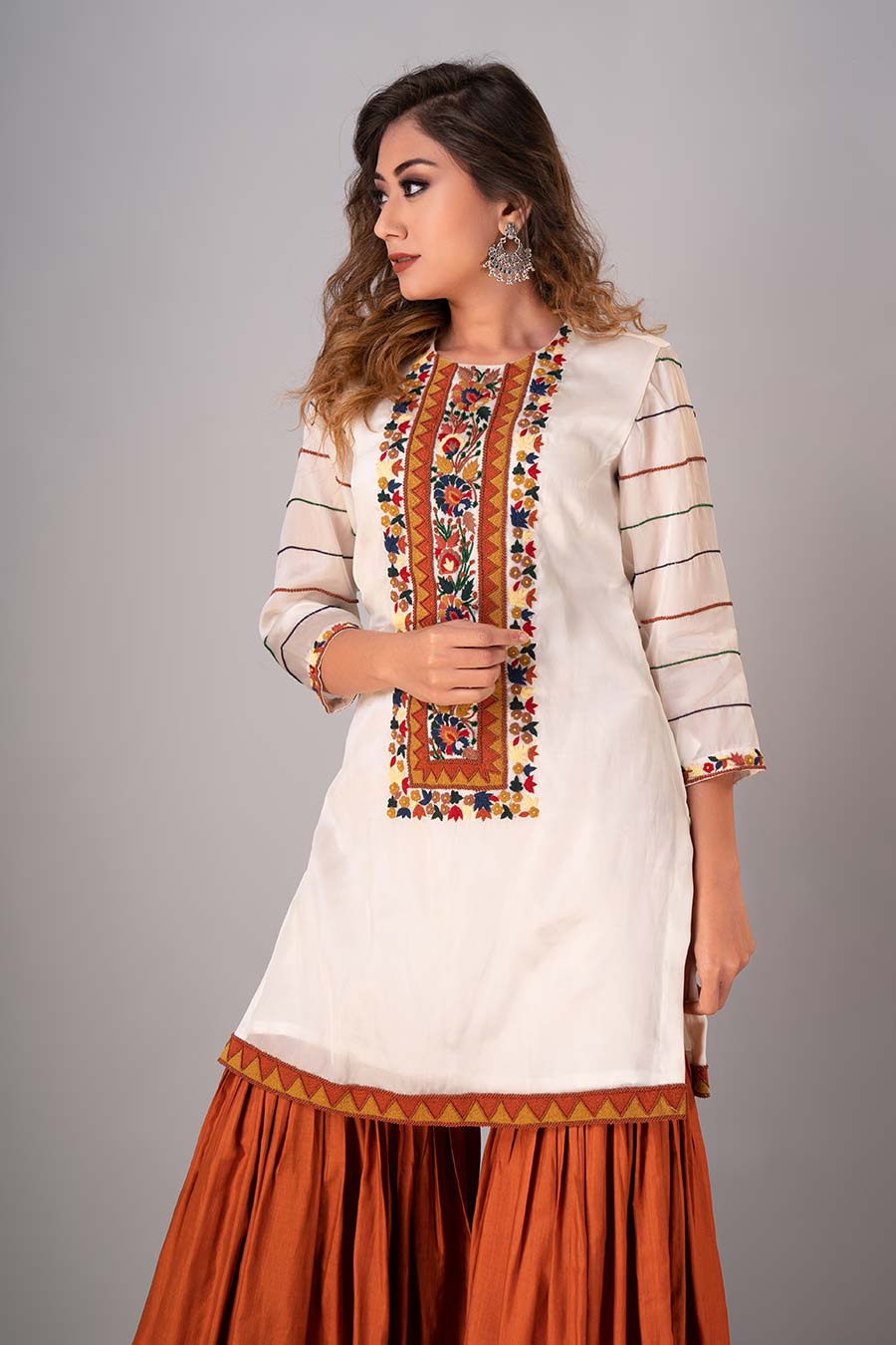 Multicolour Embroidered Kurta & Gharara Set