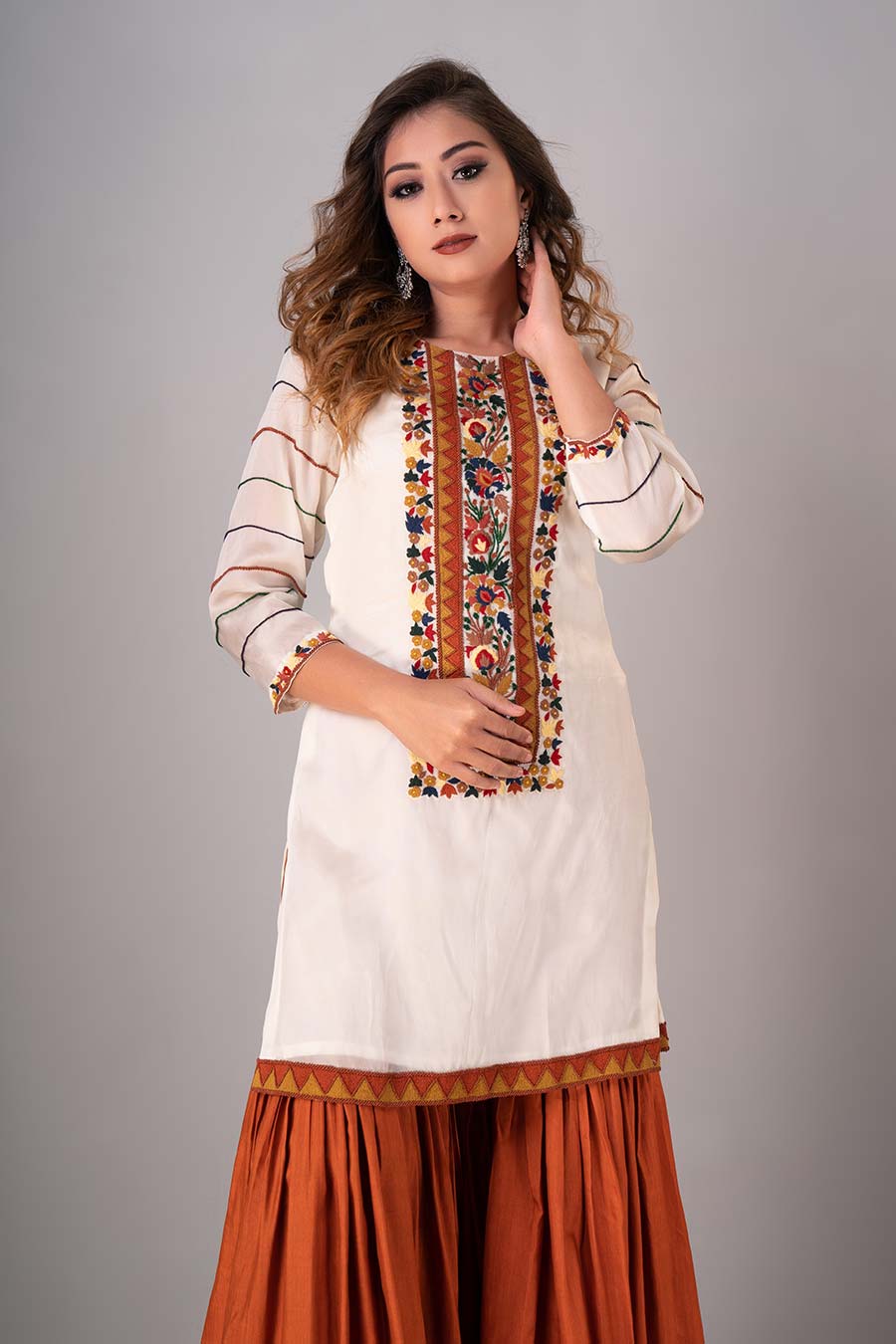 Multicolour Embroidered Kurta & Gharara Set