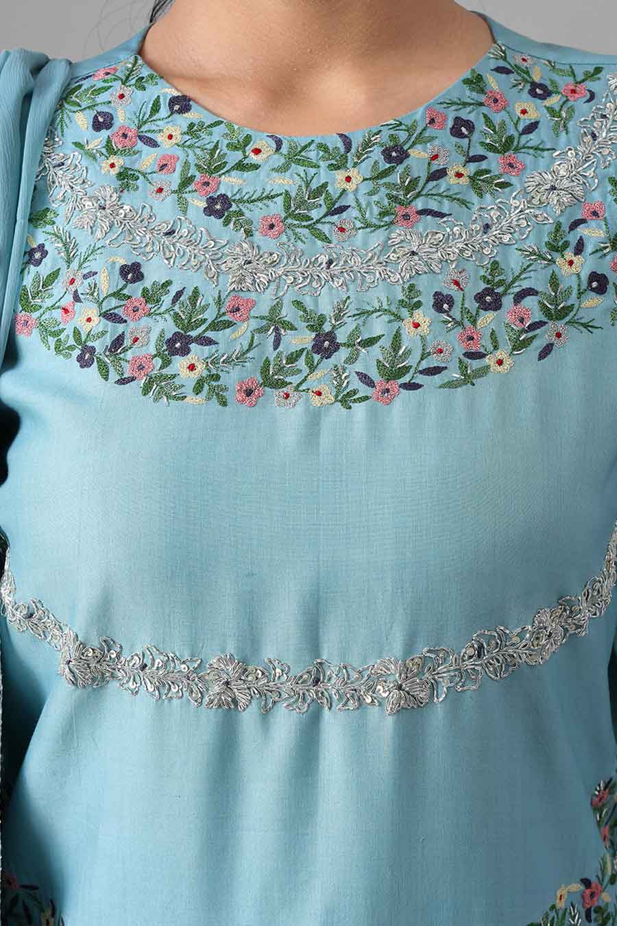 Light Blue Embroidered Kurta Set