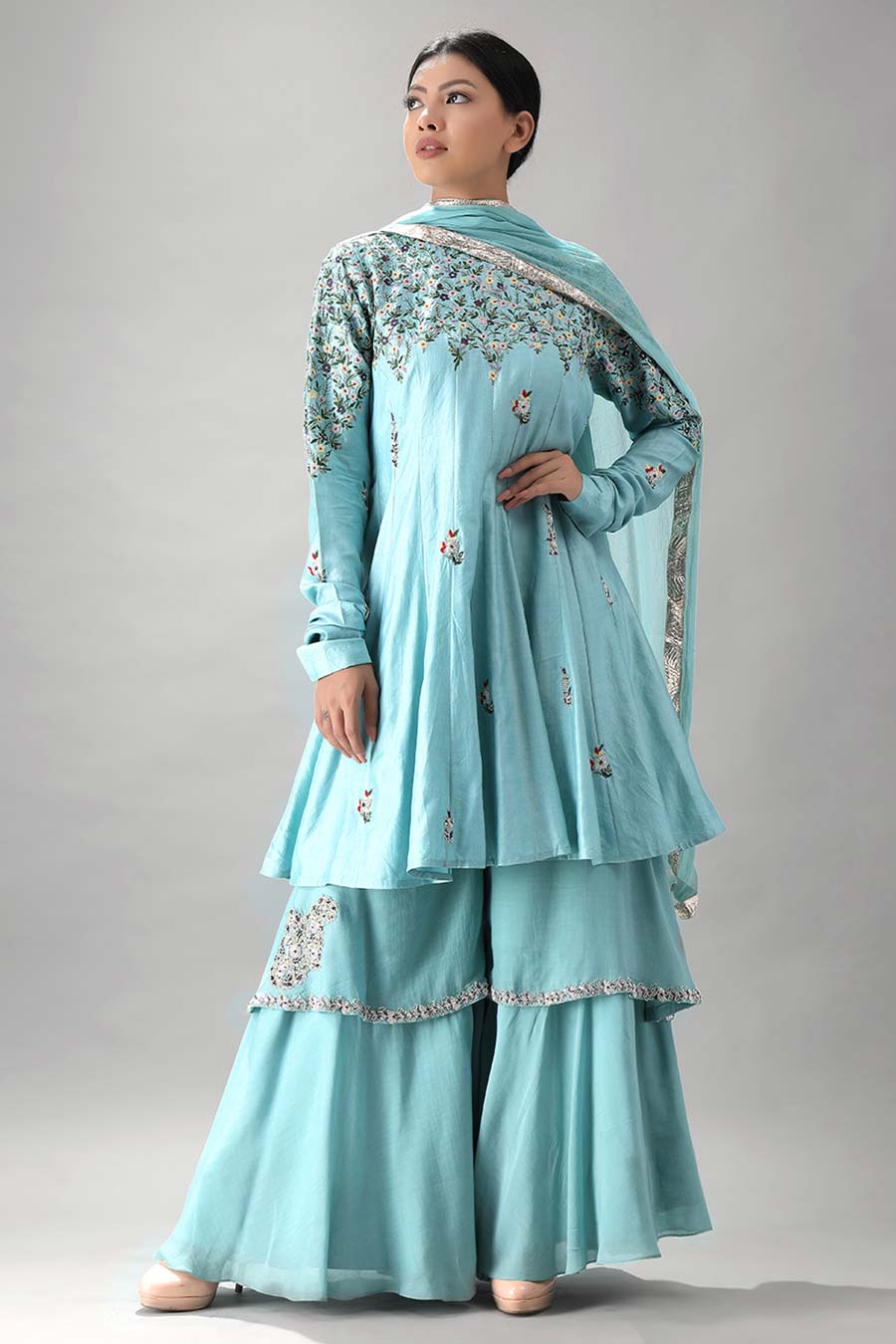 Light Blue Embroidered Anarkali Set