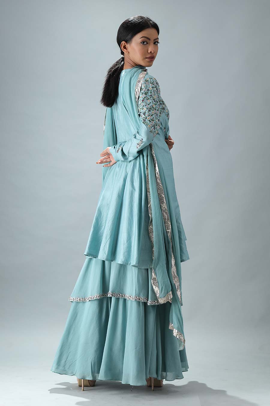 Light Blue Embroidered Anarkali Set