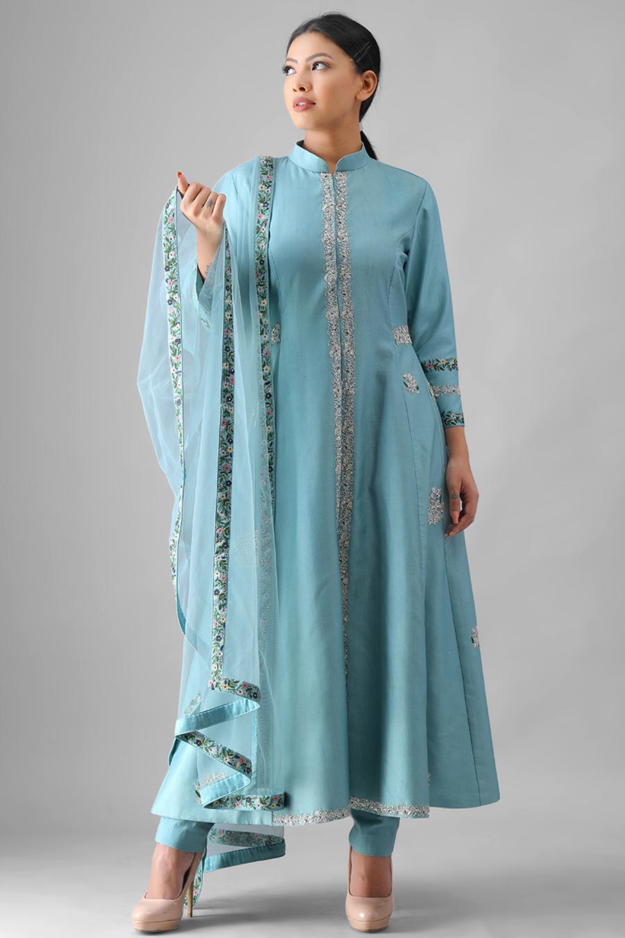 Light Blue Embroidered Kurta Set